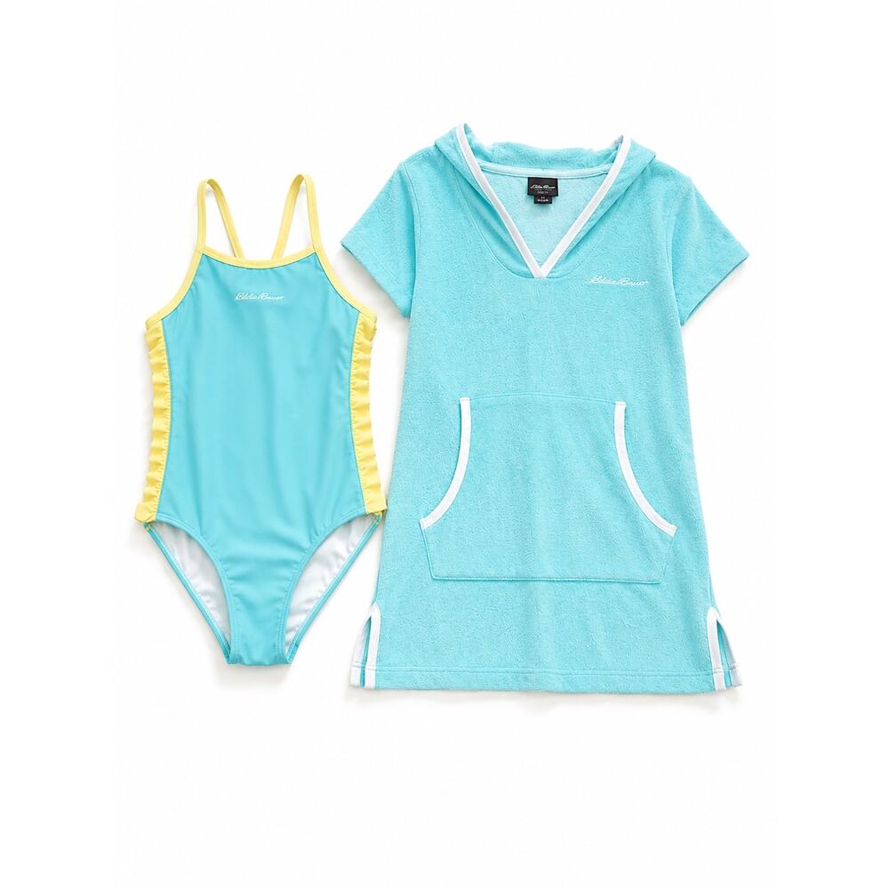 Eddie Bauer Girls Turquoise One Piece Swimsuit & Cover Up Set NWT